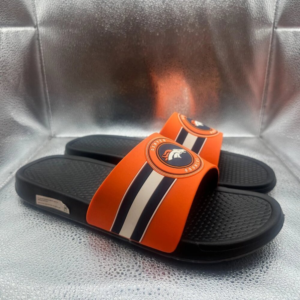 Size M(9-10) Denver Broncos Multicolor Mens Striped Raised‎ Slide Sandals